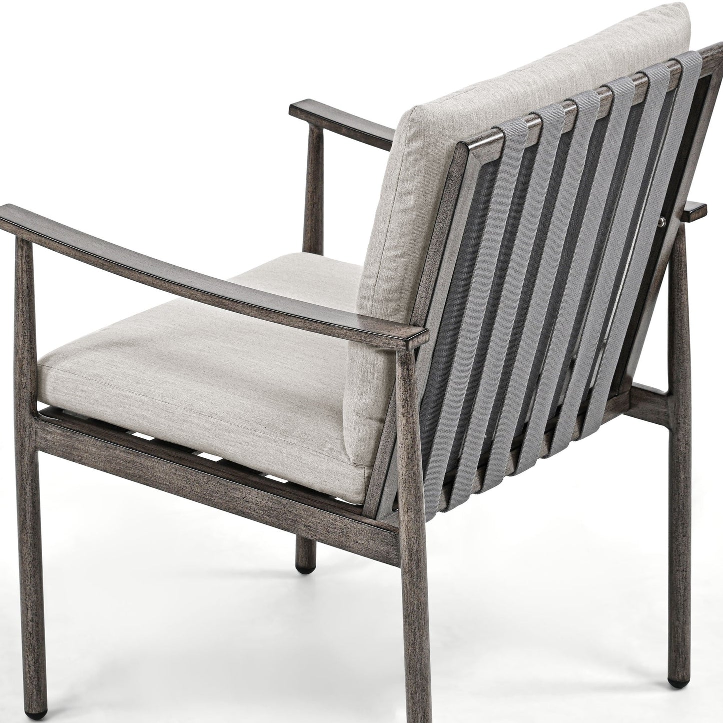 Set da pranzo per patio in alluminio SleekLine da 7 pezzi con schienale in fettuccia e cuscini rimovibili