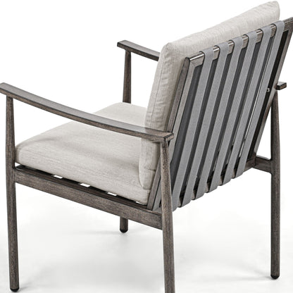 Set da pranzo per patio in alluminio SleekLine da 7 pezzi con schienale in fettuccia e cuscini rimovibili