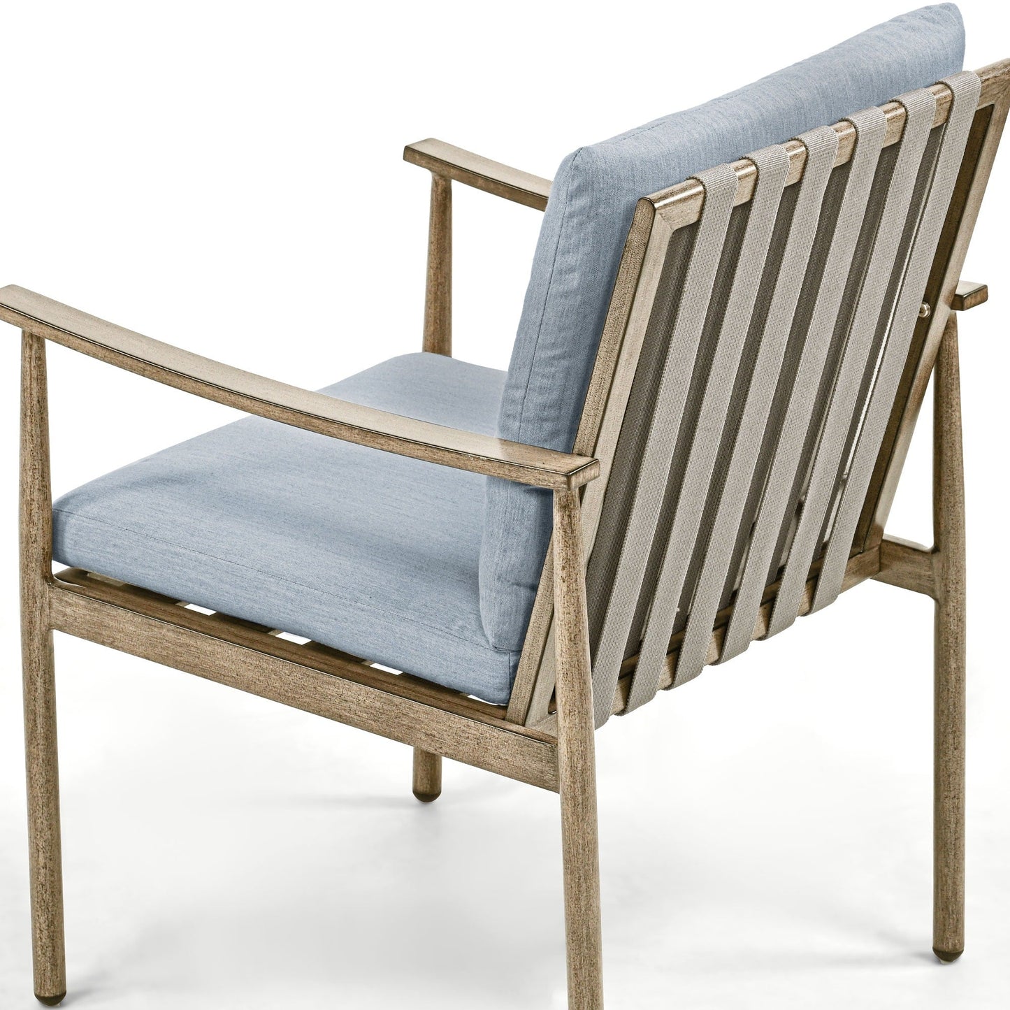 Set da pranzo per patio in alluminio SleekLine da 7 pezzi con schienale in fettuccia e cuscini rimovibili