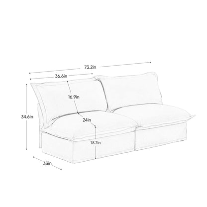 Divano a 2 posti senza braccioli con rivestimento foderato, divano con rivestimento foderato convertibile a combinazione libera