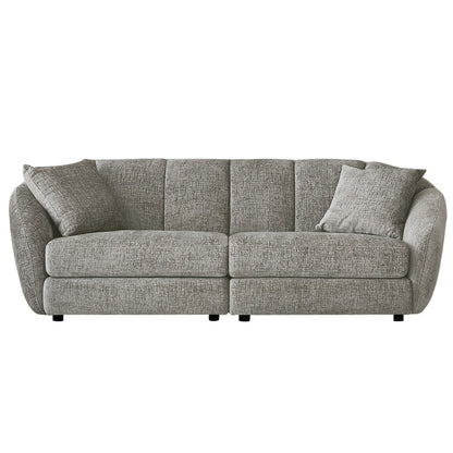 Divano componibile rettangolare in tessuto ciniglia con braccioli inclinati, divano a conchiglia