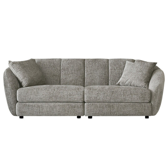 Divano componibile rettangolare in tessuto ciniglia con braccioli inclinati, divano a conchiglia