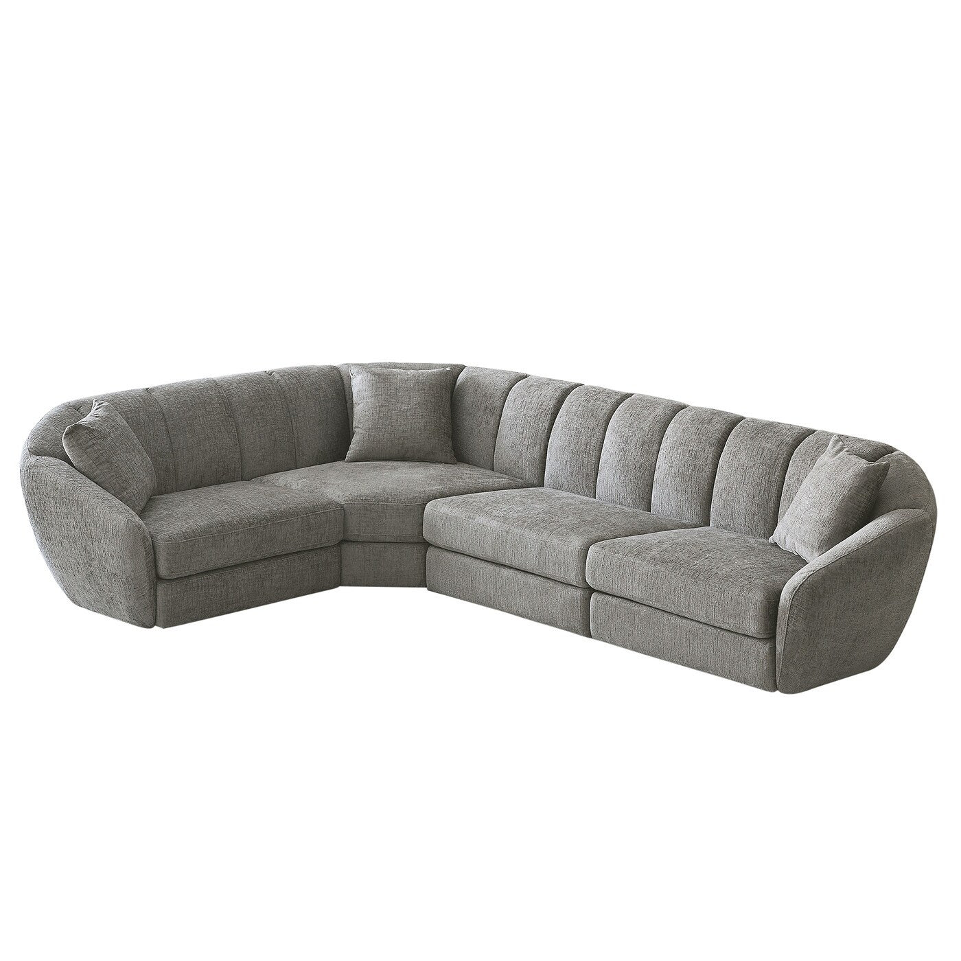 Divano componibile rettangolare in tessuto ciniglia con braccioli inclinati, divano a conchiglia