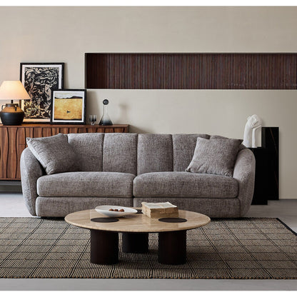 Divano componibile rettangolare in tessuto ciniglia con braccioli inclinati, divano a conchiglia