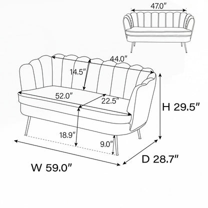Divano a due posti per mini-stanze con gambe in metallo dorato - 2 posti
