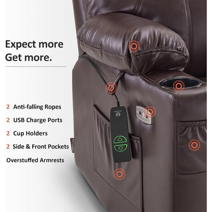 Poltrona reclinabile elettrica MCombo Small con massaggio e calore per anziani, 3 posizioni e porte USB, similpelle 7141