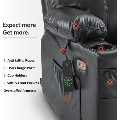 Poltrona reclinabile elettrica MCombo Small con massaggio e calore per anziani, 3 posizioni e porte USB, similpelle 7141