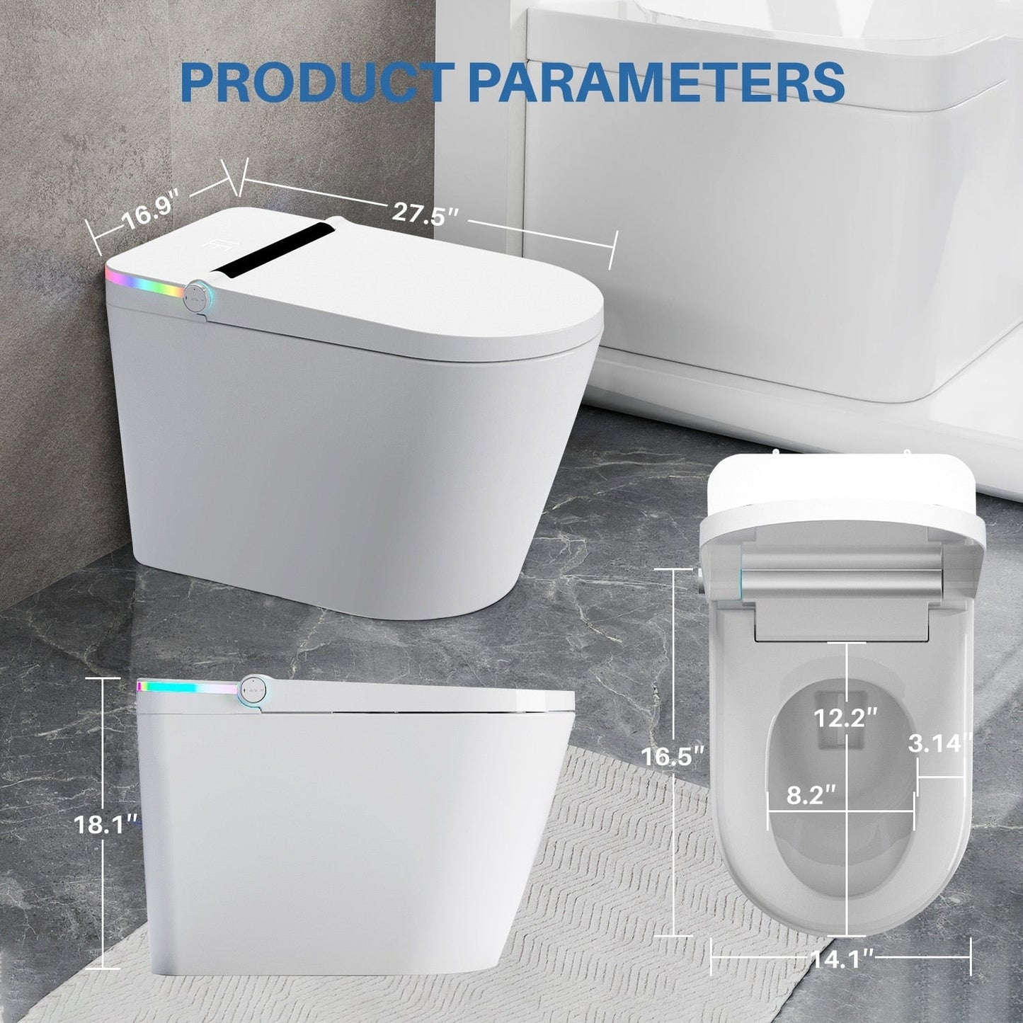 WC intelligente, WC bidet monoblocco per bagni, WC moderno allungato con acqua calda, doppio scarico automatico, funzionamento con sensore a pedale