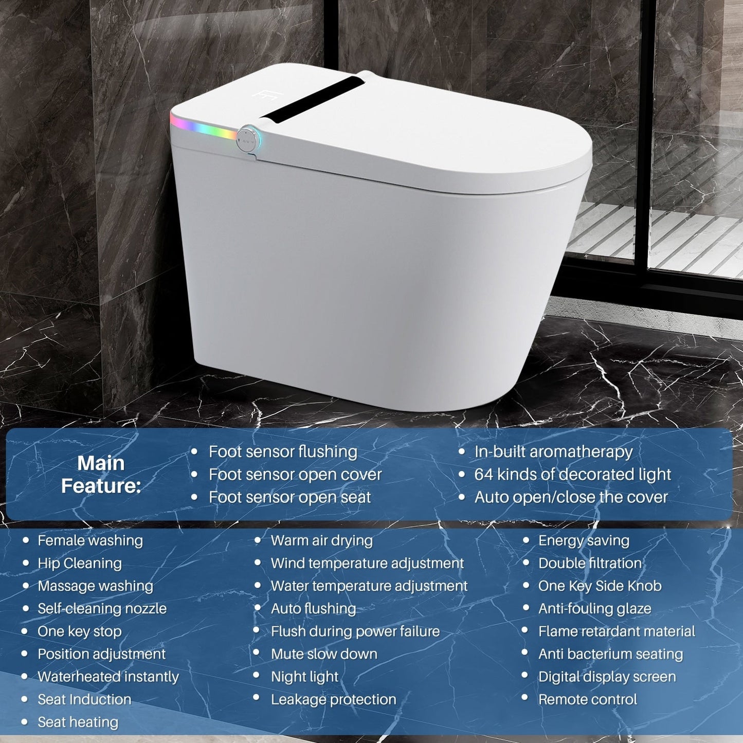 WC intelligente, WC bidet monoblocco per bagni, WC moderno allungato con acqua calda, doppio scarico automatico, funzionamento con sensore a pedale
