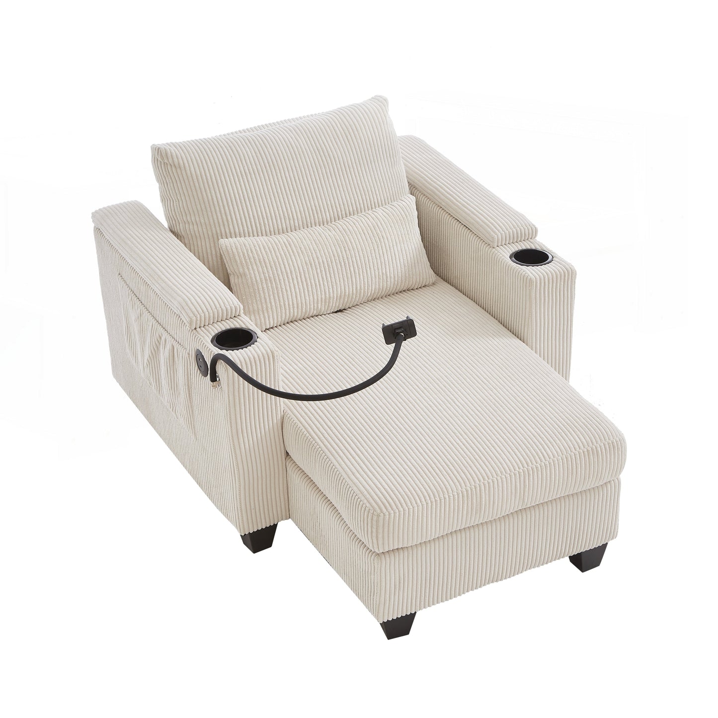 Divano letto in velluto a coste con porte USB