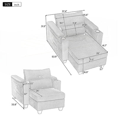 Divano letto in velluto a coste con porte USB