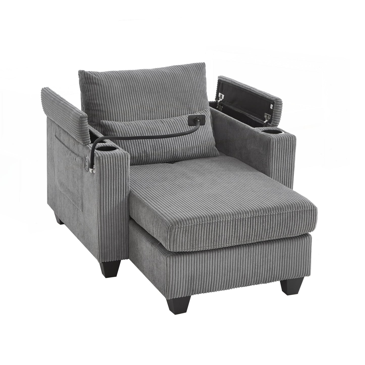 Divano letto in velluto a coste con porte USB