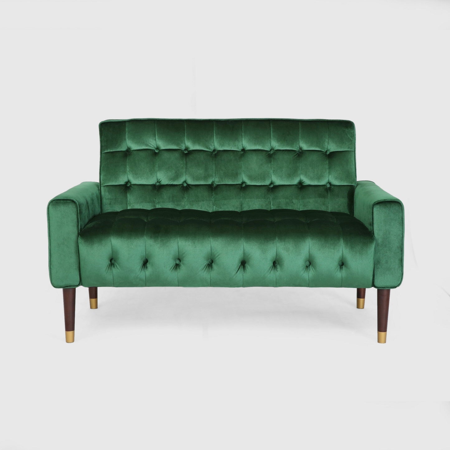 Divano Sattee da 52 pollici in stile panca, trapuntato, velluto verde smeraldo, gambe in legno