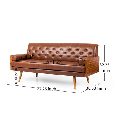 Divano Chesterfield moderno da 72 pollici, imbottito con bottoni, in similpelle marrone