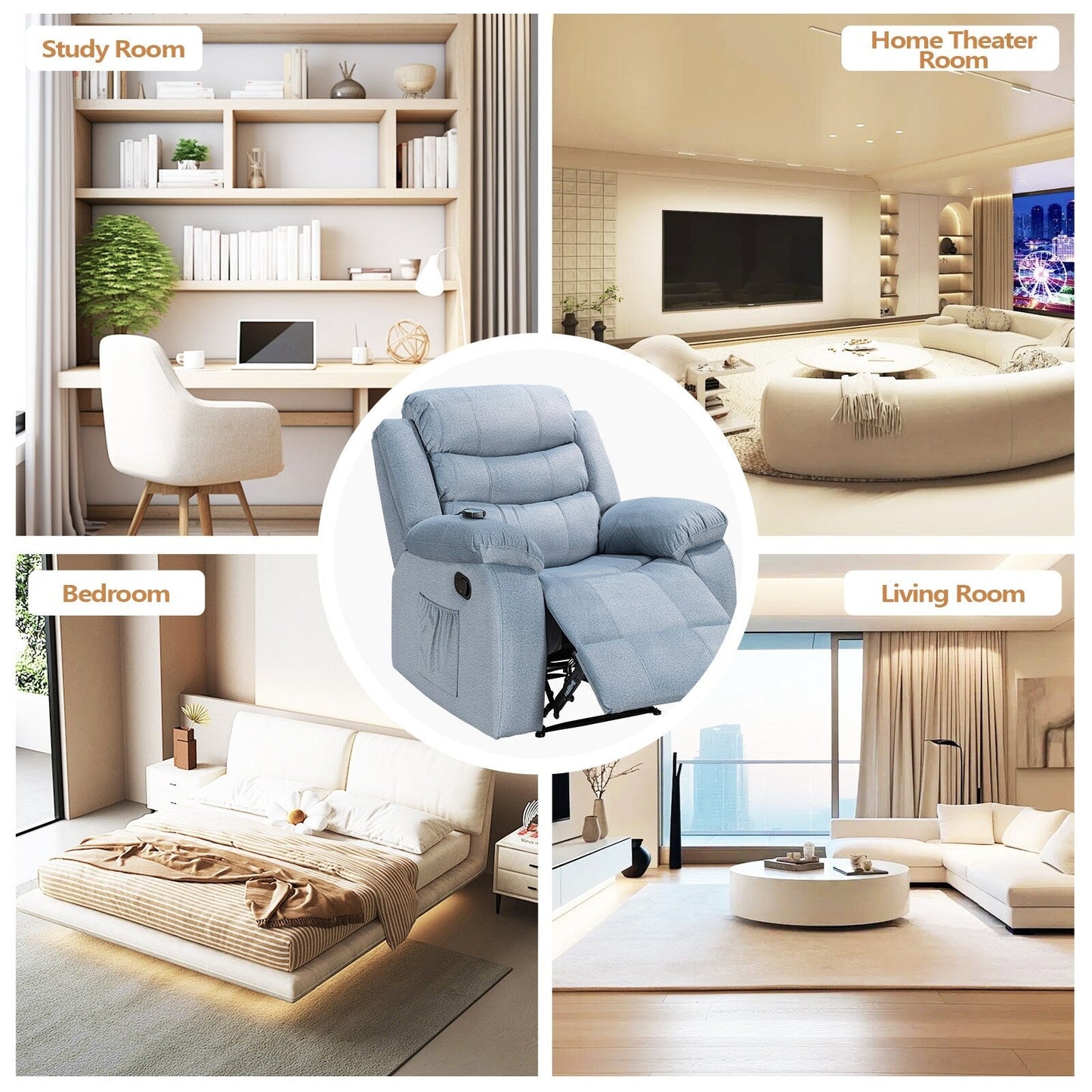 Poltrona reclinabile morbida con funzione massaggio e calore