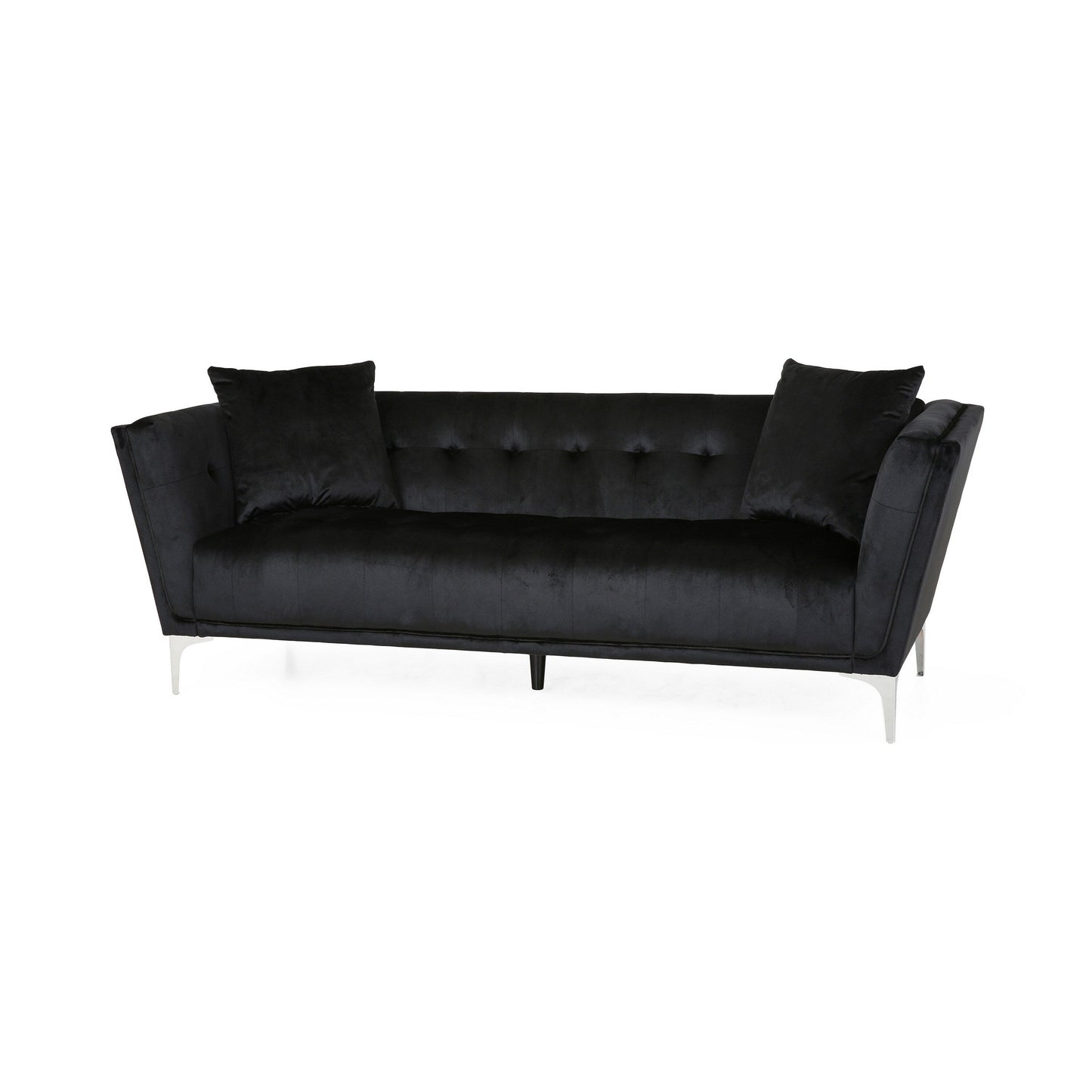 Divano Sofy, Chesterfield moderno da 87 pollici in velluto nero elegante con 2 cuscini