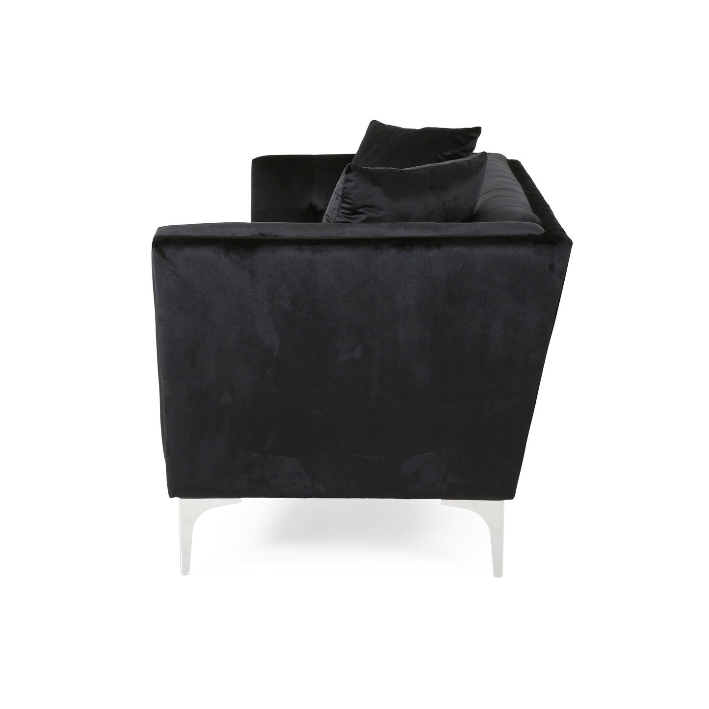 Divano Sofy, Chesterfield moderno da 87 pollici in velluto nero elegante con 2 cuscini