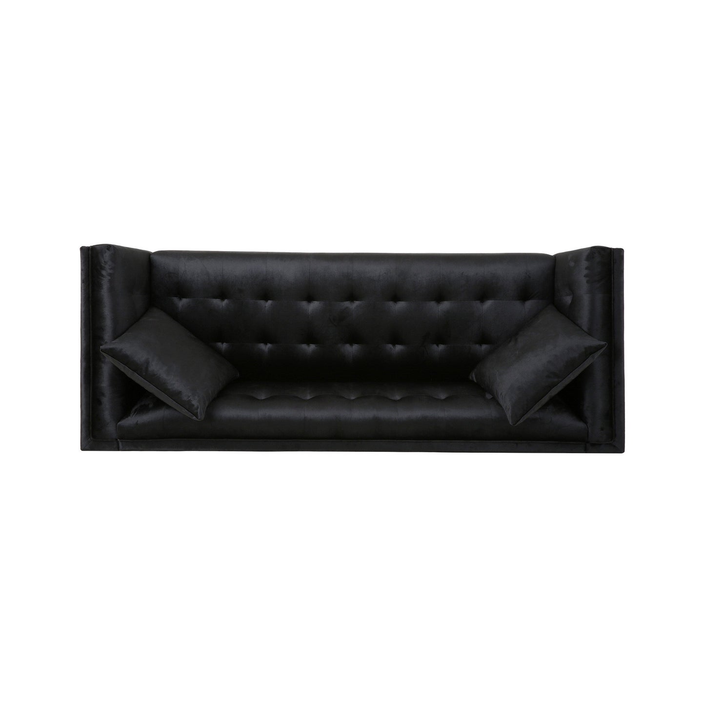 Divano Sofy, Chesterfield moderno da 87 pollici in velluto nero elegante con 2 cuscini