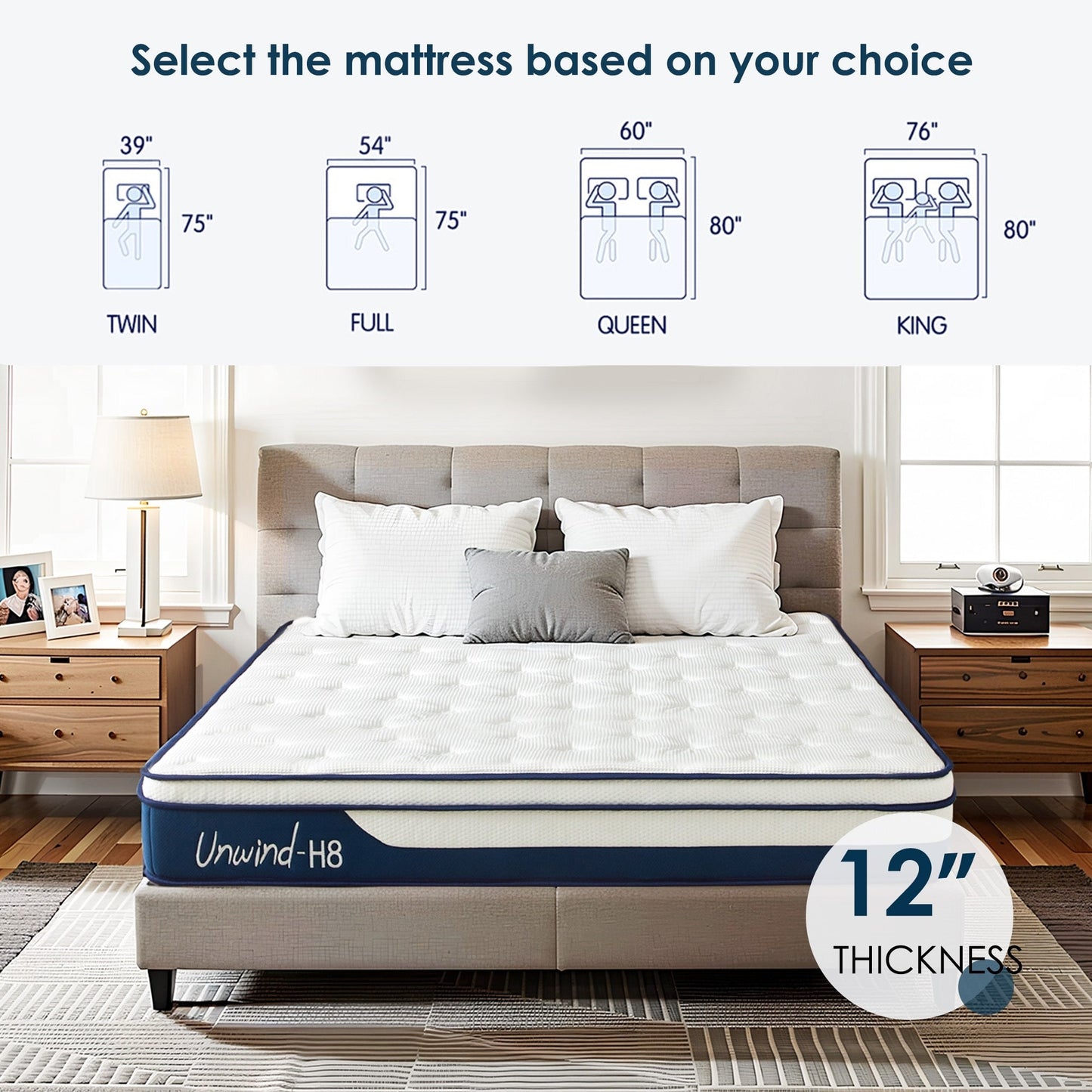 Materasso ibrido SogesSleep da 12 pollici in una scatola con memory foam