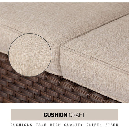 Set da conversazione con poltrona in vimini per patio da esterno da 4/5 pezzi, tavolino e cuscini