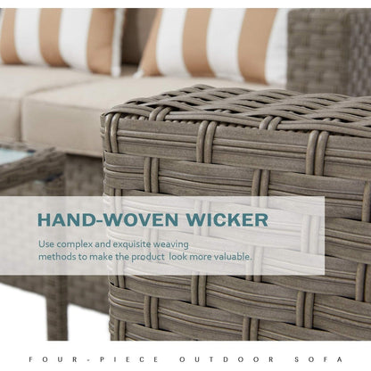 Set da conversazione con poltrona in vimini per patio da esterno da 4/5 pezzi, tavolino e cuscini