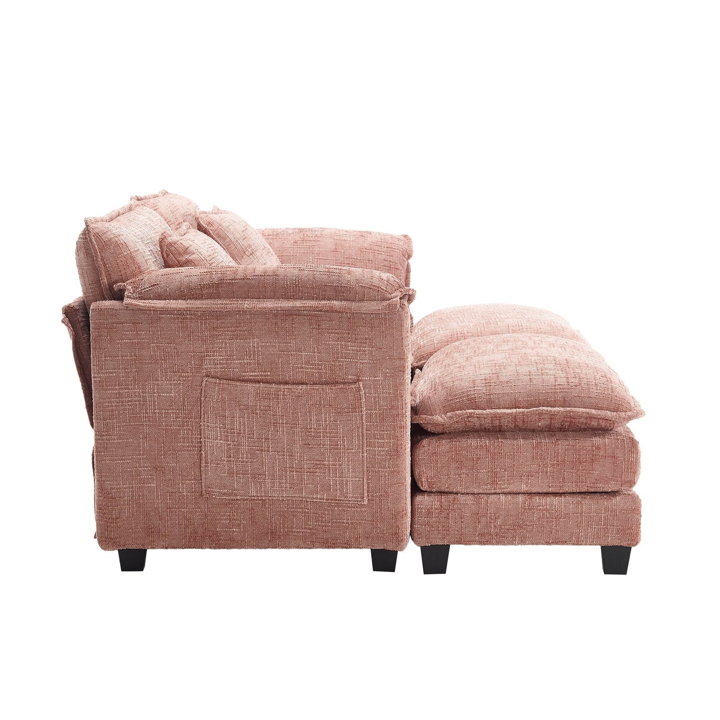 Costruzione solida, la struttura complessiva del divano è stabile, due sgabelli e divano a due posti con tasche laterali