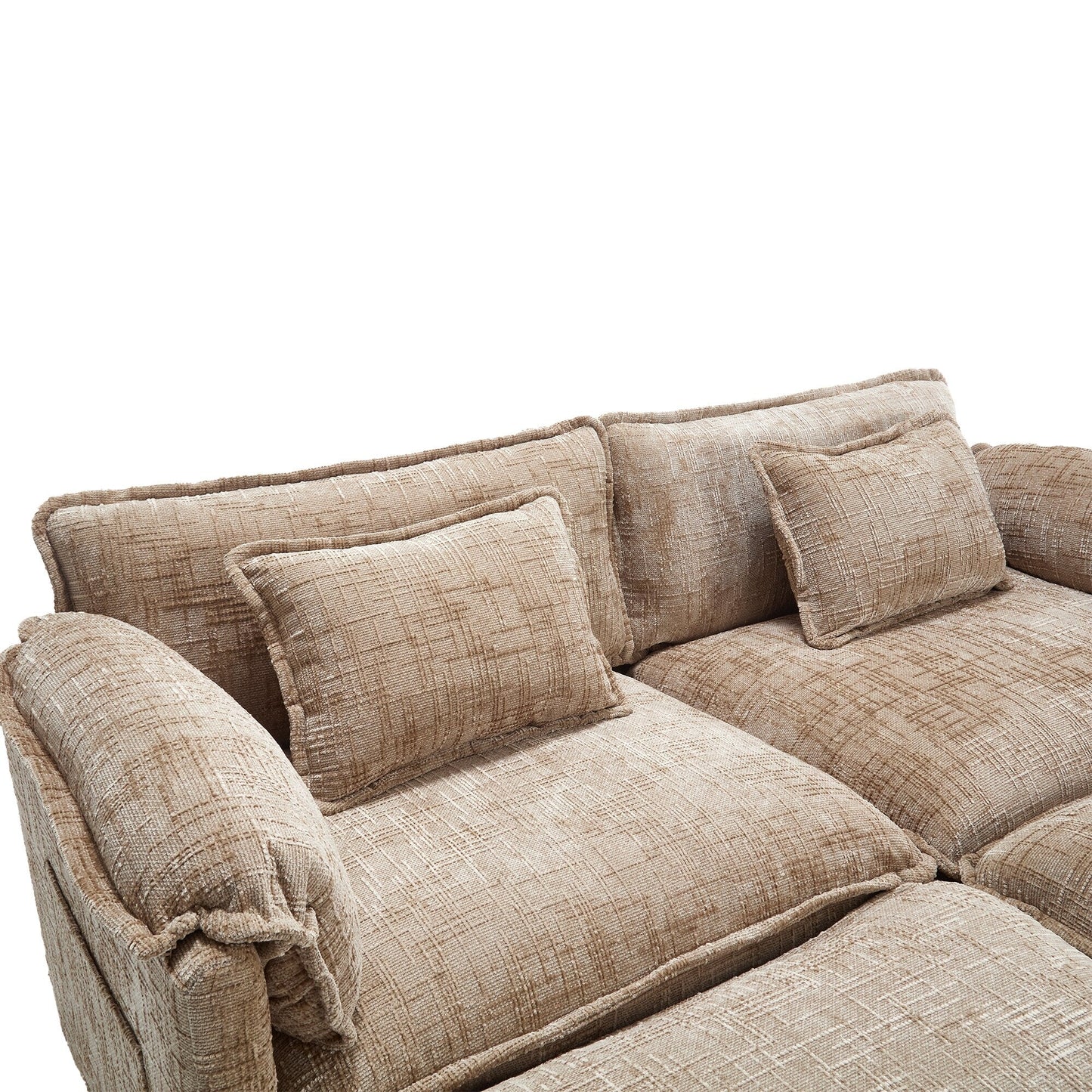 Costruzione solida, la struttura complessiva del divano è stabile, due sgabelli e divano a due posti con tasche laterali