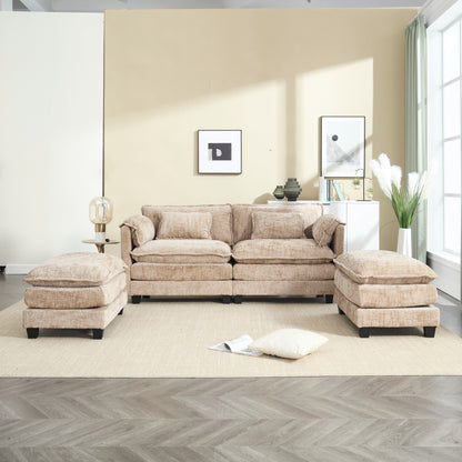 Costruzione solida, la struttura complessiva del divano è stabile, due sgabelli e divano a due posti con tasche laterali