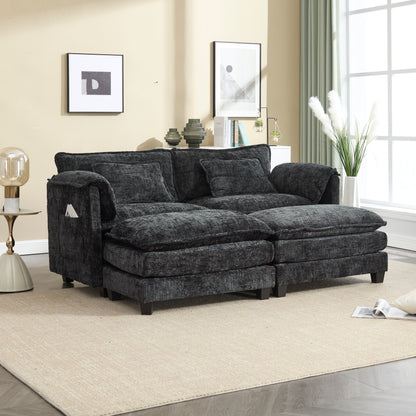 Costruzione solida, la struttura complessiva del divano è stabile, due sgabelli e divano a due posti con tasche laterali