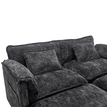 Costruzione solida, la struttura complessiva del divano è stabile, due sgabelli e divano a due posti con tasche laterali