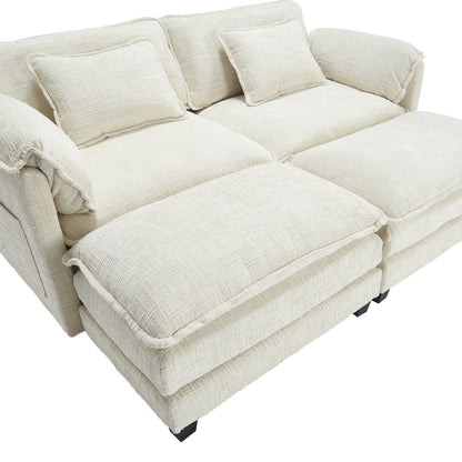 Costruzione solida, la struttura complessiva del divano è stabile, due sgabelli e divano a due posti con tasche laterali