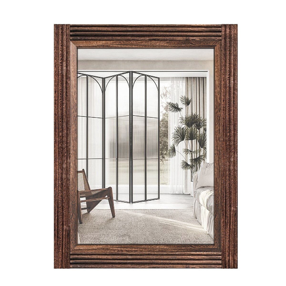 Specchio da bagno piatto con cornice in legno massello