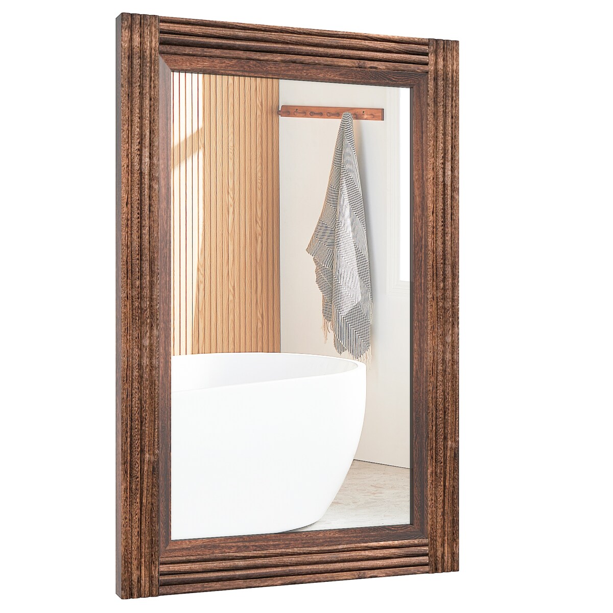 Specchio da bagno piatto con cornice in legno massello