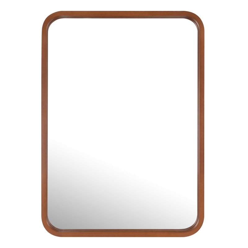 Specchio da parete rettangolare con angoli arrotondati e cornice in legno massello