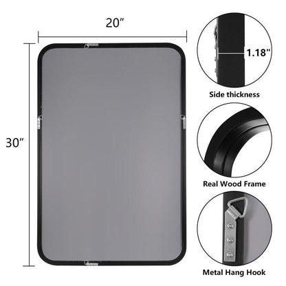 Specchio da parete rettangolare con angoli arrotondati e cornice in legno massello