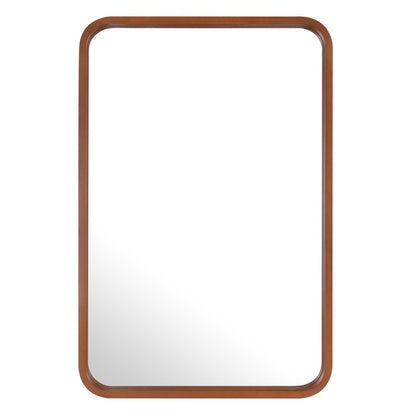 Specchio da parete rettangolare con angoli arrotondati e cornice in legno massello