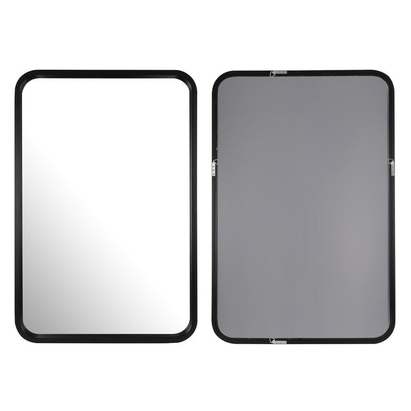 Specchio da parete rettangolare con angoli arrotondati e cornice in legno massello