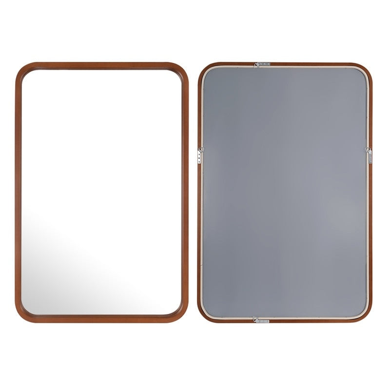 Specchio da parete rettangolare con angoli arrotondati e cornice in legno massello