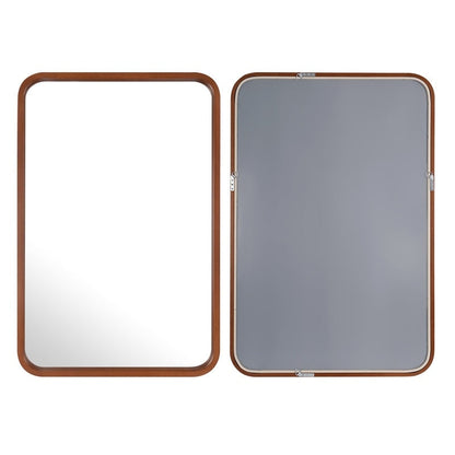 Specchio da parete rettangolare con angoli arrotondati e cornice in legno massello