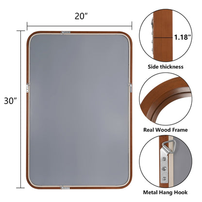 Specchio da parete rettangolare con angoli arrotondati e cornice in legno massello