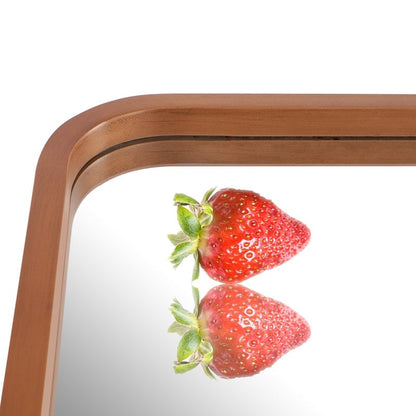 Specchio da parete rettangolare con angoli arrotondati e cornice in legno massello