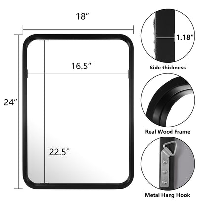 Specchio da parete rettangolare con angoli arrotondati e cornice in legno massello