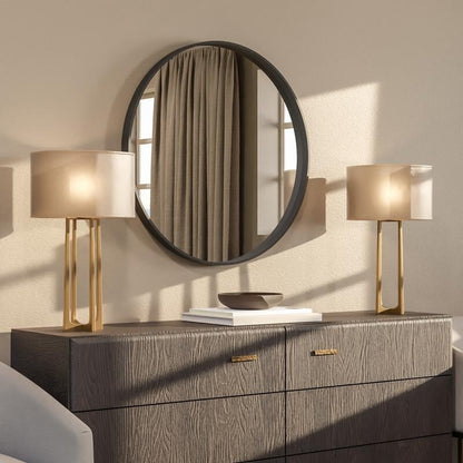 Specchio da parete rotondo classico in stile fattoria con cornice in legno