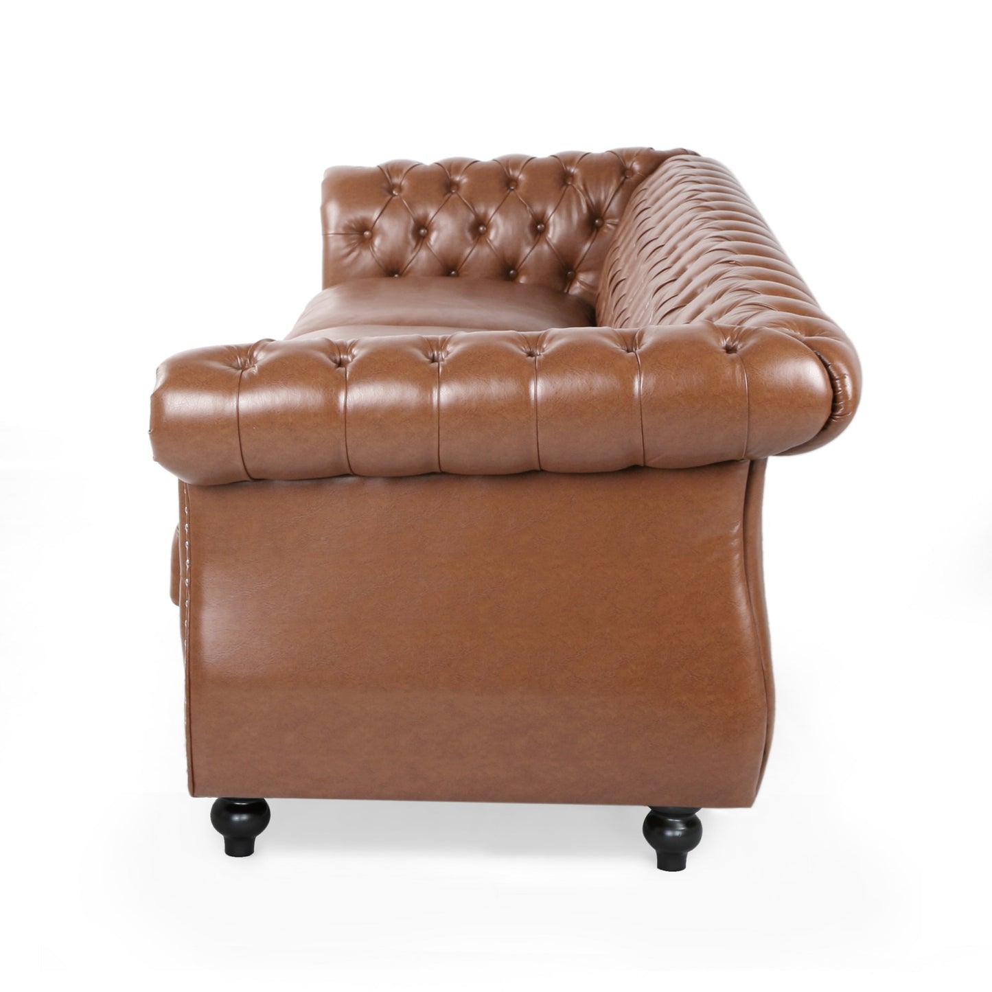 Divano in similpelle trapuntato Somerville Chesterfield con braccioli a volute di Christopher Knight Home