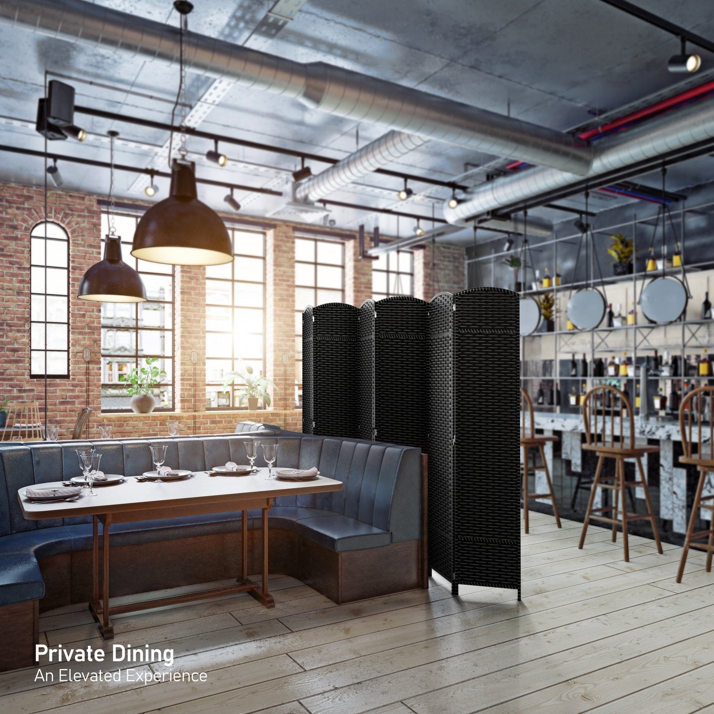 Divisorio per ambienti Sorbus a 6 pannelli, divisorio per la privacy alto, divisorio a parete pieghevole extra largo con doppia cerniera, intrecciato a mano - 6 piedi