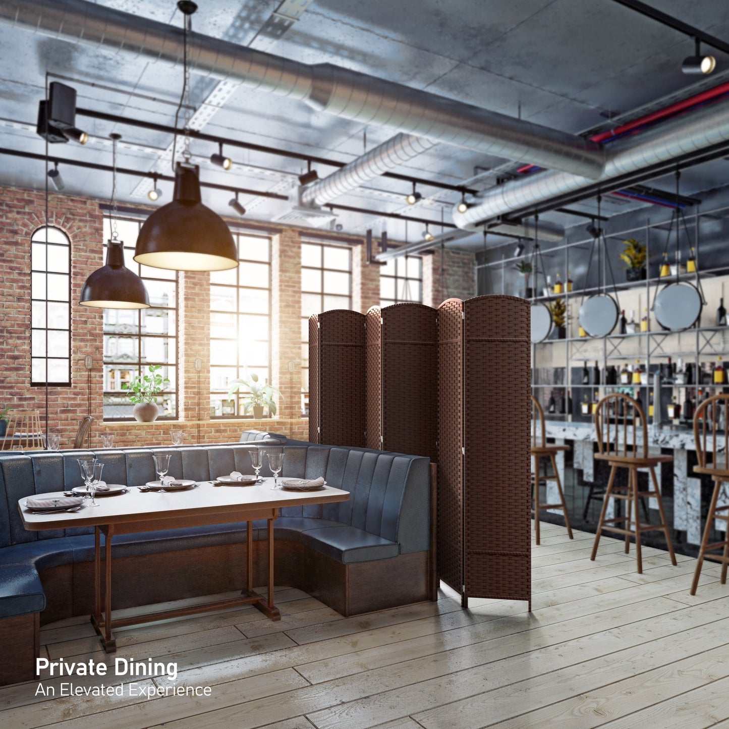 Divisorio per ambienti Sorbus a 6 pannelli, divisorio per la privacy alto, divisorio a parete pieghevole extra largo con doppia cerniera, intrecciato a mano - 6 piedi