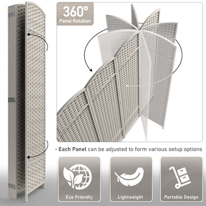 Divisorio per ambienti Sorbus a 6 pannelli, divisorio per la privacy alto, divisorio a parete pieghevole extra largo con doppia cerniera, intrecciato a mano - 6 piedi