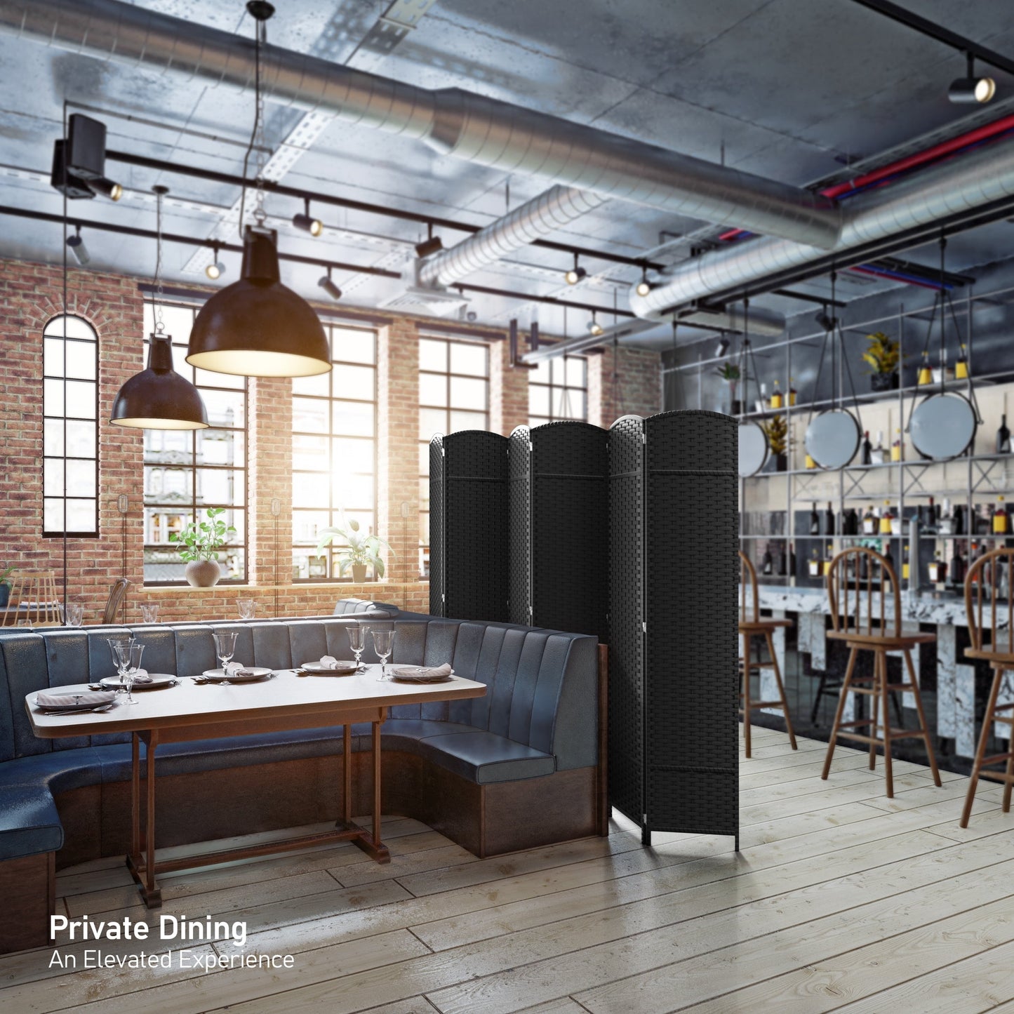 Divisorio per ambienti Sorbus a 6 pannelli, divisorio per la privacy alto, divisorio a parete pieghevole extra largo con doppia cerniera, intrecciato a mano - 6 piedi