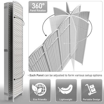 Divisorio per ambienti Sorbus a 6 pannelli, divisorio per la privacy alto, divisorio a parete pieghevole extra largo con doppia cerniera, intrecciato a mano - 6 piedi