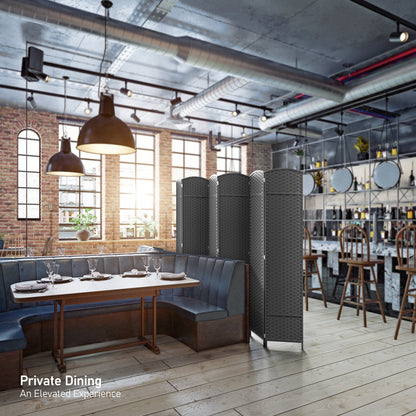 Divisorio per ambienti Sorbus a 6 pannelli, divisorio per la privacy alto, divisorio a parete pieghevole extra largo con doppia cerniera, intrecciato a mano - 6 piedi